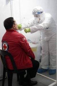 Philippine Red Cross Chairman and CEO Richard Gordon gets his swab test at the PLMC Testing Center