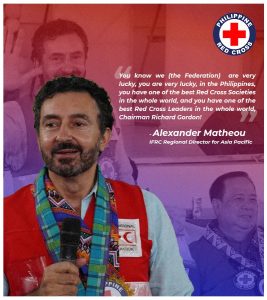 IFRC Asia Pacific Regional Director Alexander Matheou commending PRC and Chairman Gordon